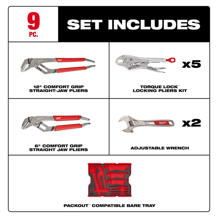 Milwaukee 9pc. Pliers & Wrench Set with Tray for PACKOUT™ Drawers 48-22-0160