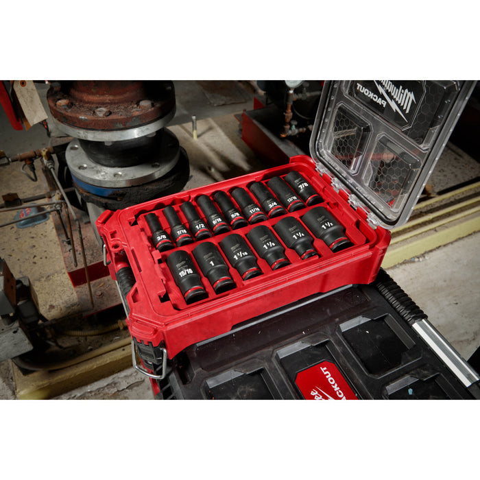 MILWAUKEE 15 PC. SHOCKWAVE IMPACT DUTY Socket 1/2� Dr SAE PACKOUT Set
