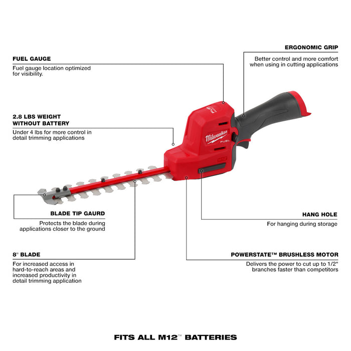 Cortasetos MILWAUKEE M12 FUEL™ de 8" (solo herramienta)