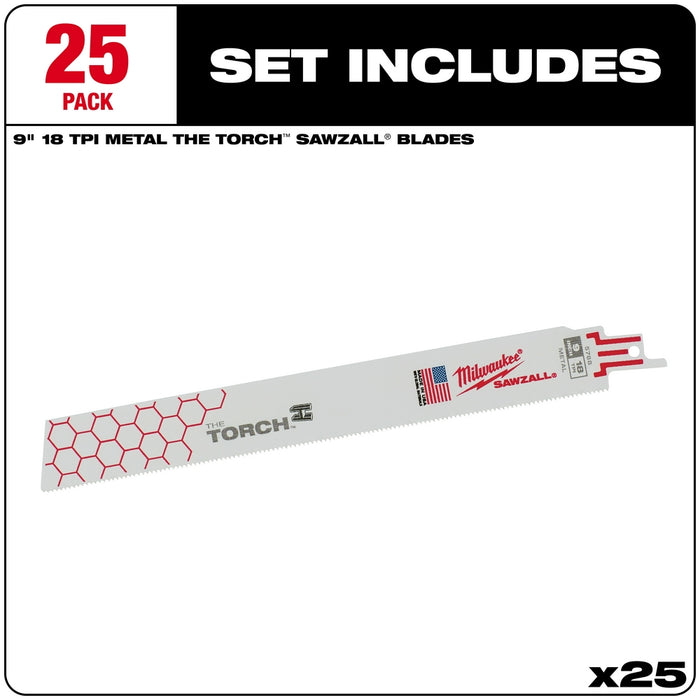 MILWAUKEE 18 TPI TORCH™ Metal SAWZALL® Blade For Rigid Conduit & Unistrut (25 PACK)