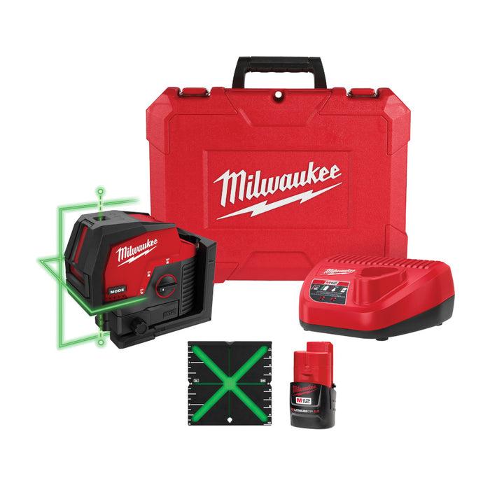 Kit láser de puntos de plomada y líneas cruzadas verdes MILWAUKEE M12™