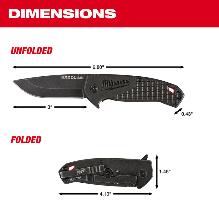 MILWAUKEE 3” HARDLINE™ Smooth Blade Pocket Knife