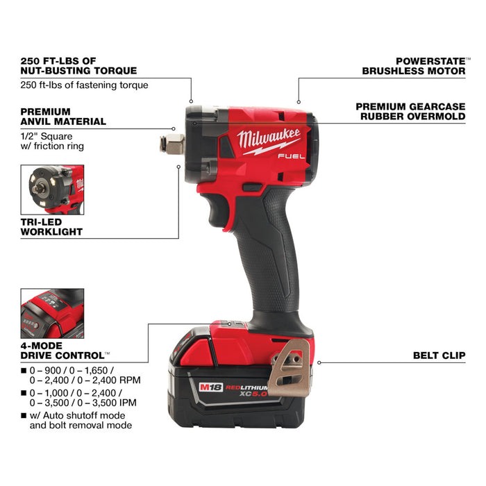 MILWAUKEE M18 FUEL™ 1/2" Compact Impact Wrench w/ Friction Ring Kit