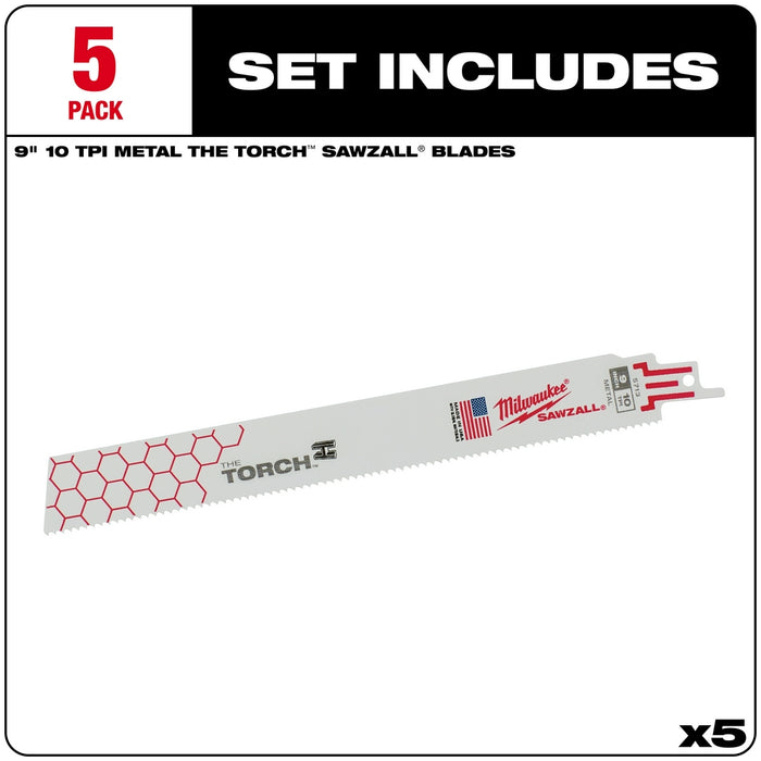 MILWAUKEE 10 TPI TORCH™ Metal SAWZALL® Blade For Schedule 80 Pipe & Rebar (5 PACK)