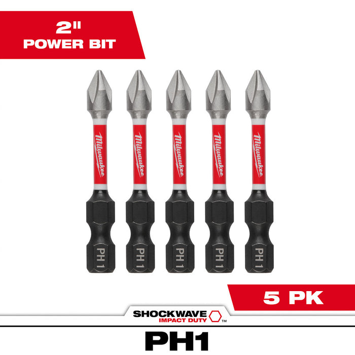 Milwaukee Tools 2" PH1 Impact Driver Bit 5 Pack 48-32-4638