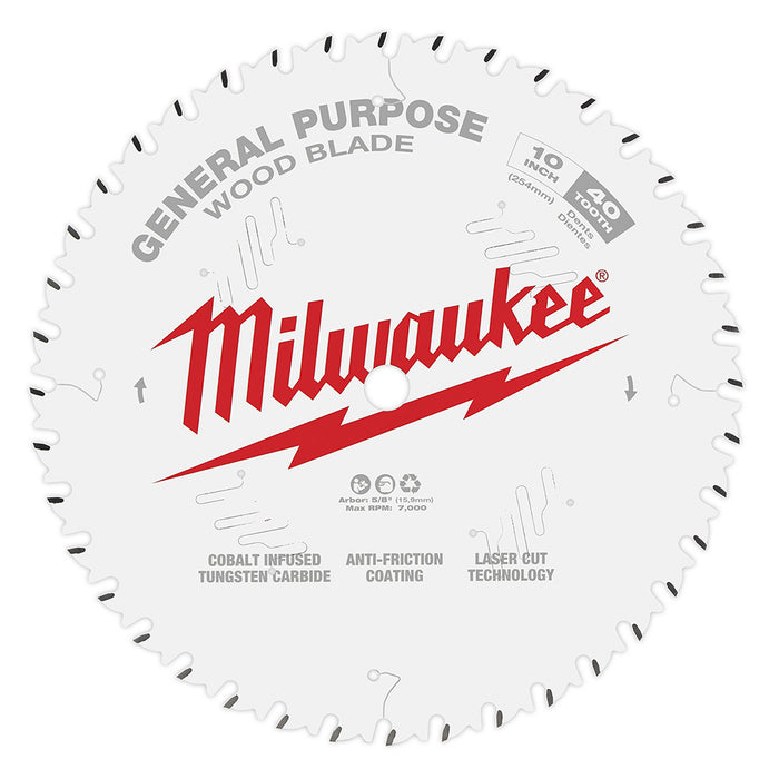 MILWAUKEE 10" 40T Circular Saw Wood Cutting Blade