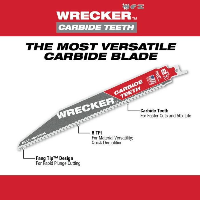 MILWAUKEE 6 TPI WRECKER™ Multi-Material SAWZALL® Blade w/ Carbide Teeth (3 PACK)