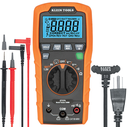 KLEIN TOOLS Digital Multi-Tester, Multimeter w/ Receptacle Tester