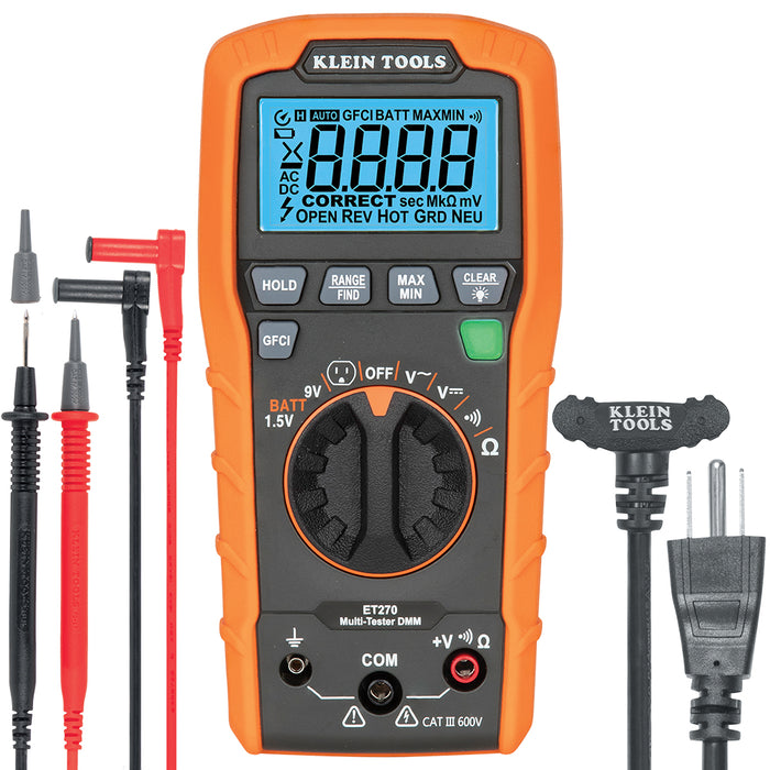 KLEIN TOOLS Digital Multi-Tester, Multimeter w/ Receptacle Tester