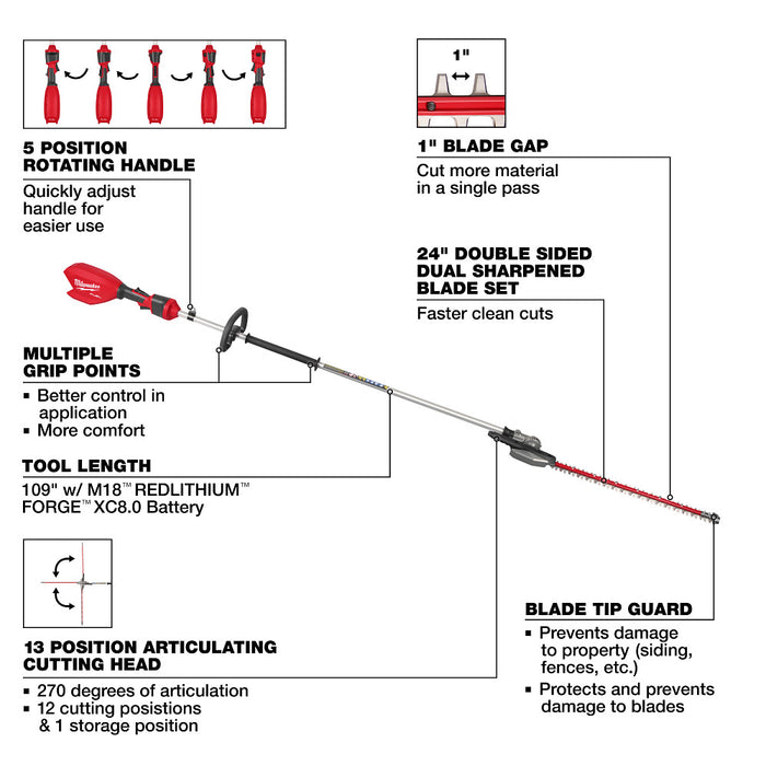 MILWAUKEE M18 FUEL™ Extended Pole Articulating Hedge Trimmer (Tool Only)