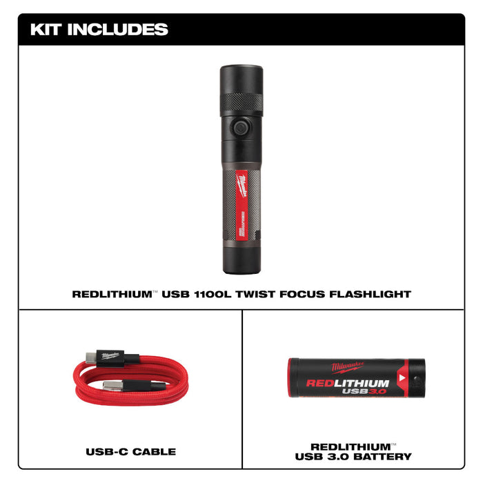 MILWAUKEE REDLITHIUM™ USB 1100L Linterna de enfoque giratorio