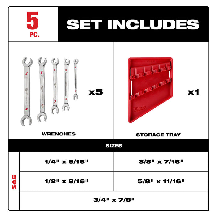 MILWAUKEE 5 PC. Double End Flare Nut Wrench Set - SAE