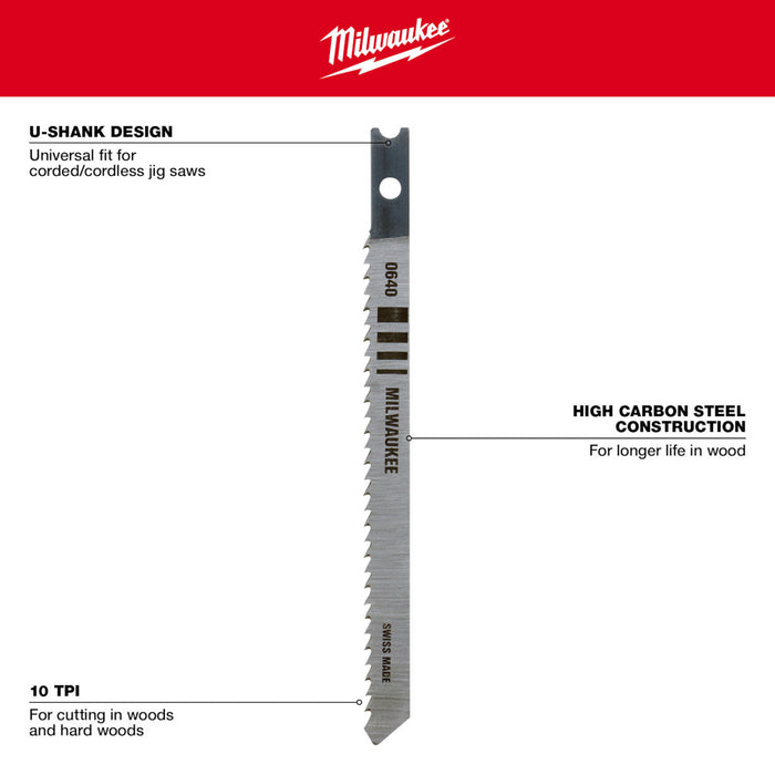 Milwaukee Tools 4", 10 TPI,  Jig Saw Blades 48-42-0640