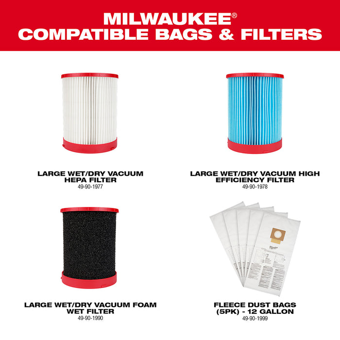 Milwaukee M18 FUEL 12 Gallon Dual-Battery Wet/Dry Vacuum Kit 0930-22HD