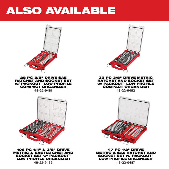 MILWAUKEE 47 PC. 1/2" Ratchet & Socket Set w/ PACKOUT™ Low-Profile Organizer - Metric & SAE