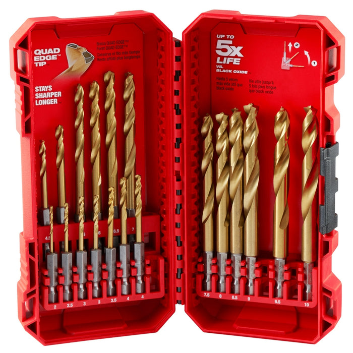 MILWAUKEE 19 PIEZAS. Juego de brocas métricas de titanio SHOCKWAVE IMPACT DUTY™ RED HELIX™