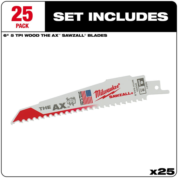 MILWAUKEE 5 TPI THE AX™ Nail Embedded Wood SAWZALL® Blades