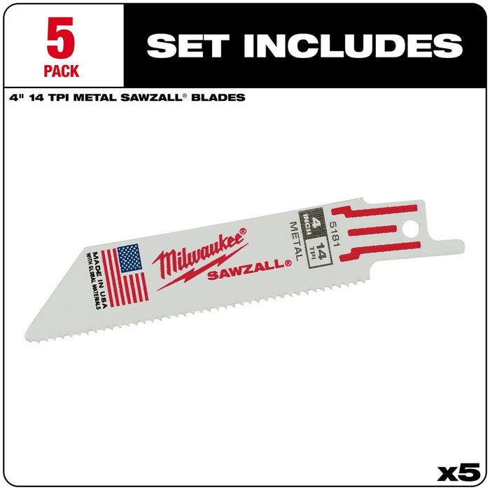MILWAUKEE 14 TPI SAWZALL® Standard Metal Blades For Schedule 40 Pipe & Angle Iron