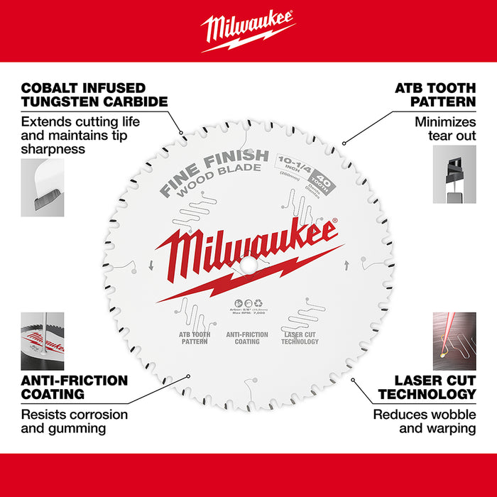 MILWAUKEE 10-1/4" 40T Circular Saw Wood Cutting Blade