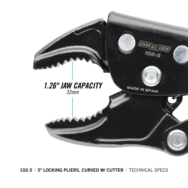 CHANNELLOCK 5" Locking Pliers, Curved Jaw w/ Cutter