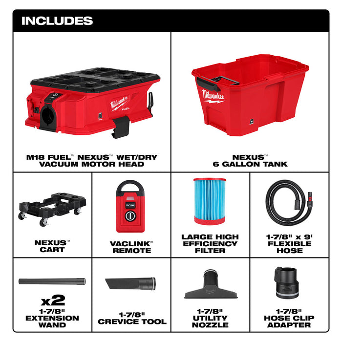 Milwaukee M18 FUEL NEXUS 6 Gallon Wet/Dry Vacuum with PACKOUT Compatibility and VACLINK (Bare Tool) 0914-20