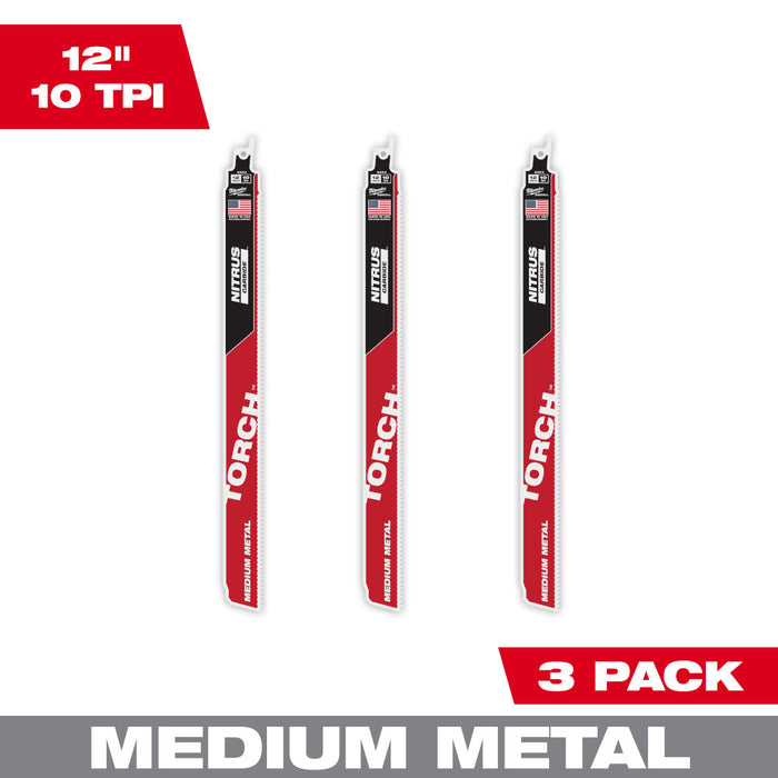 MILWAUKEE 10 TPI TORCH™ Medium Metal SAWZALL® Blade w/ NITRUS CARBIDE™ (3 PACK)