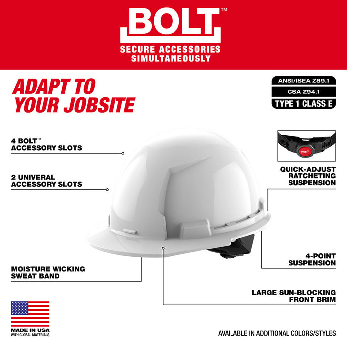 MILWAUKEE BOLT™ Front Brim Hard Hat w/ 4PT Ratcheting Suspension (USA) - Type 1