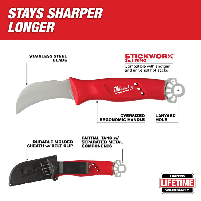 MILWAUKEE Lineman's Hawkbill Knife w/ STICKWORK™ 3 IN 1 Ring