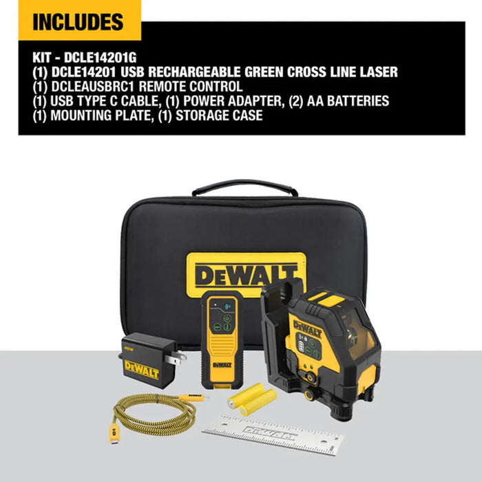 DeWalt DEWALT USB Rechargeable Green Cross Line Laser Kit DCLE14201G