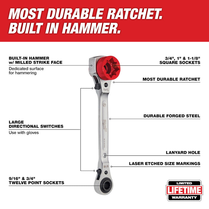 MILWAUKEE Lineman's 5 IN 1 Ratcheting Wrench w/ Milled Strike Face Q4