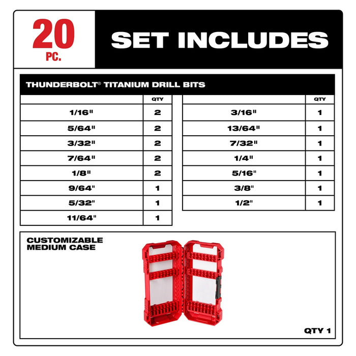 MILWAUKEE 20 PC. THUNDERBOLT® Titanium Drill Bit Set