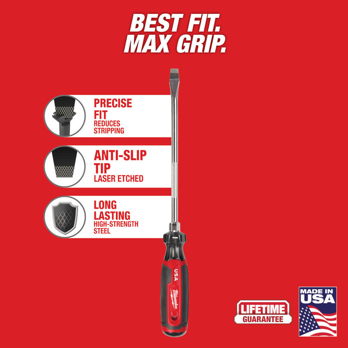 MILWAUKEE 3/8" Slotted 8" Cushion Grip Screwdriver