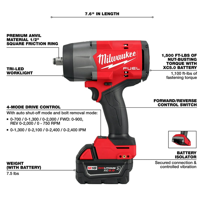 Milwaukee M18 FUEL 1/2" High Torque Impact Wrench and Grease Gun Combo Kit M18 2967-22GG