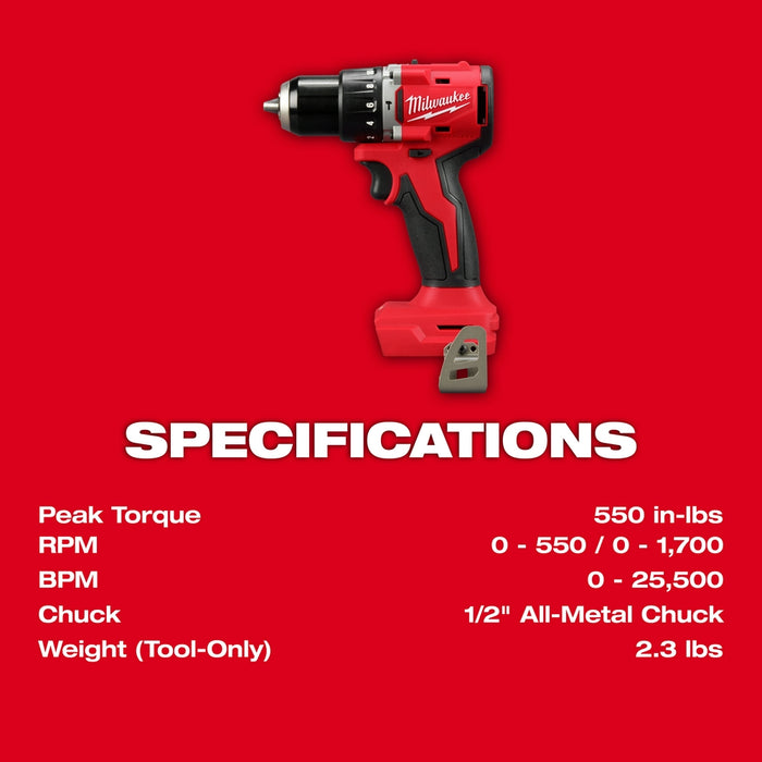 Taladro/destornillador percutor compacto MILWAUKEE M18™ de 1/2" (solo herramienta)