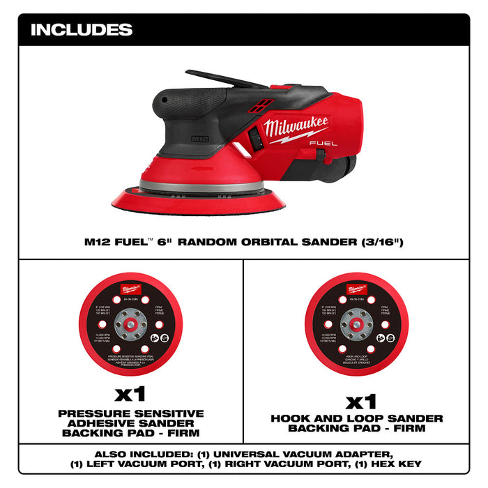 MILWAUKEE M12 FUEL 6" (3/16") Random Orbital Sander (Tool Only)