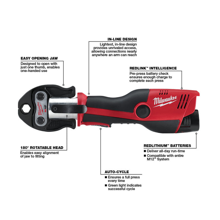 MILWAUKEE M12™ FORCE LOGIC™ Press Tool Kit w/ Jaws