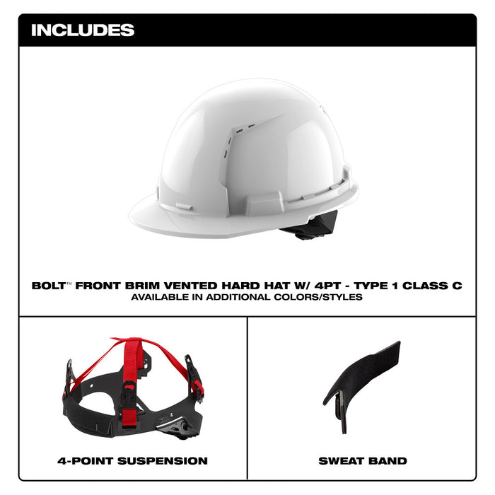 MILWAUKEE BOLT™ Front Brim Hard Hat w/ 4PT Ratcheting Suspension (USA) - Type 1