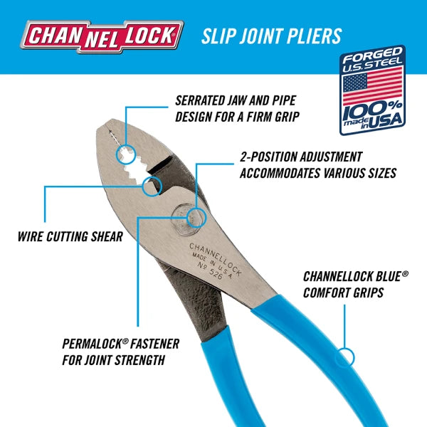 CHANNELLOCK 8PC Straight Jaw Pliers Set with Wrench