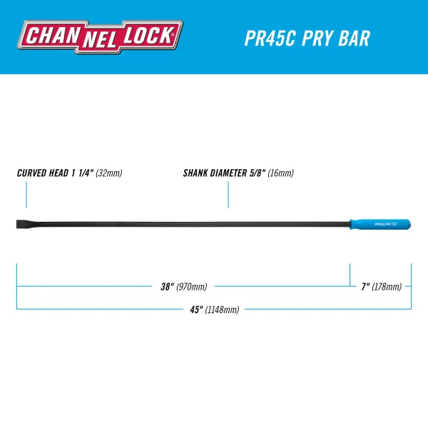 CHANNELLOCK 45-inch Pry Bar, 5/8" x 38"