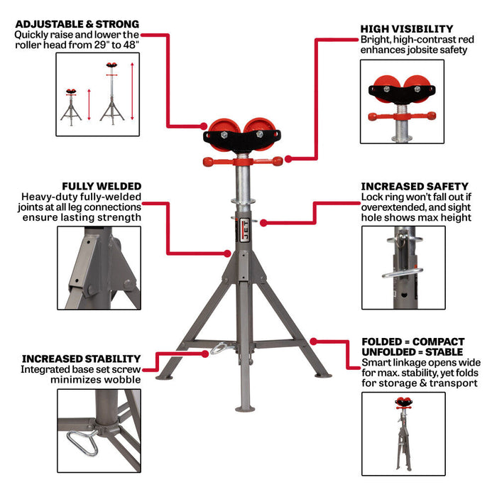 JET Folding Pipe Jack Stand with Steel Rollers JT1-2404