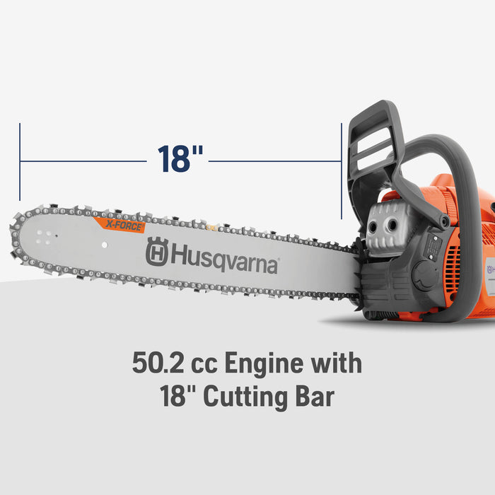 Husqvarna 445 50.2-cc 18 inch Gas Chainsaw, 0.050" Gauge and .325" Pitch 970613018