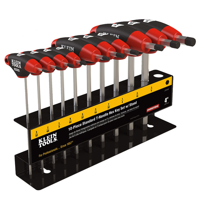 KLEIN TOOLS JOURNEYMAN™ 10 PC. 4" SAE T-Handle Hex Key Set w/ Stand