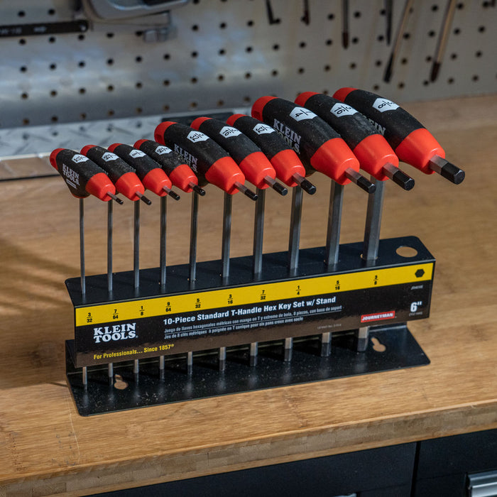 KLEIN TOOLS JOURNEYMAN™ 10 PC. 6" SAE T-Handle Hex Key Set w/ Stand