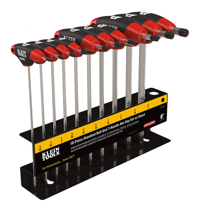 KLEIN TOOLS JOURNEYMAN™ 10 PC. 6" SAE Ball-End T-Handle Hex Key Set w/ Stand