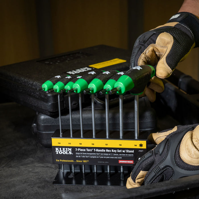 KLEIN TOOLS JOURNEYMAN™ 7 PC. 6" TORX® T-Handle Hex Key Set w/ Stand
