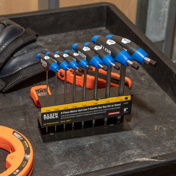 KLEIN TOOLS JOURNEYMAN™ 8 PC. 6" Metric Ball End T-Handle Hex Kit Set w/ Stand