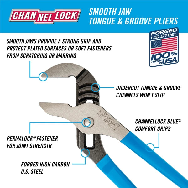 CHANNELLOCK 10" Smooth Jaw Tongue & Groove Pliers