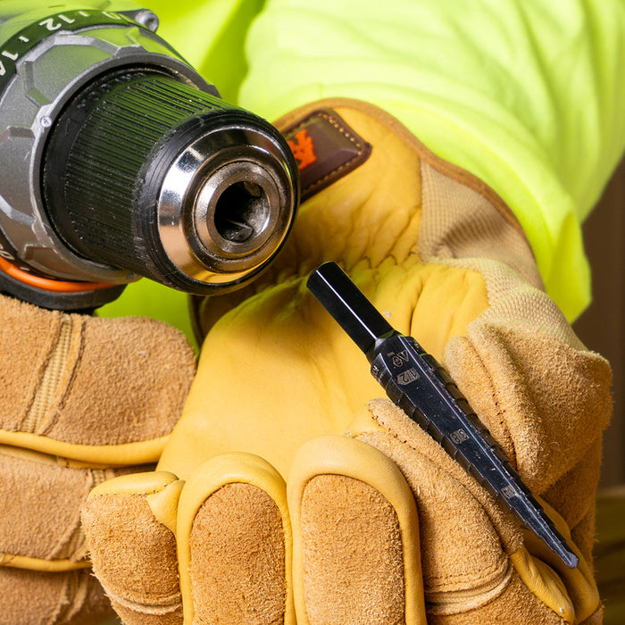 KLEIN TOOLS 13-Step Drill Bit, 3/8-Inch Hex, Double Straight Flute, 1/8-Inch to 1/2-Inch