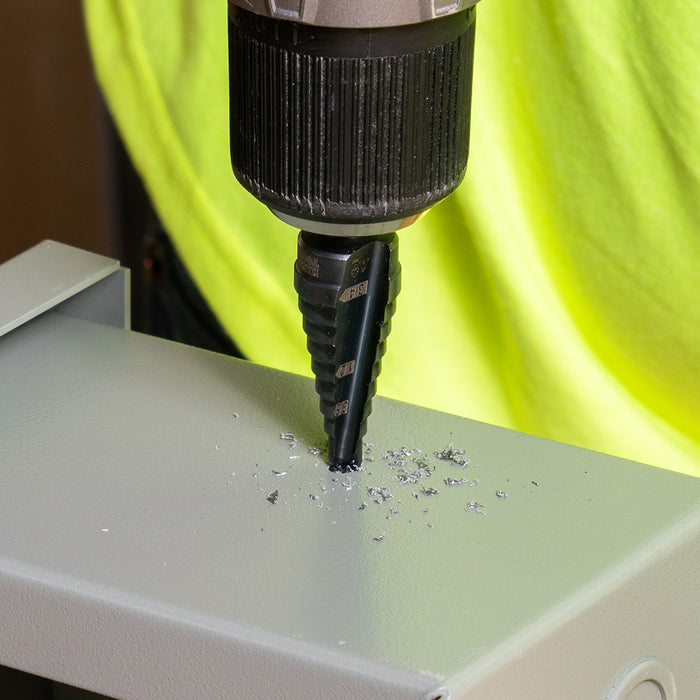 KLEIN TOOLS 9-Step Drill Bit, 3/8-Inch Hex, Double Straight Flute, 1/4-Inch to 3/4-Inch