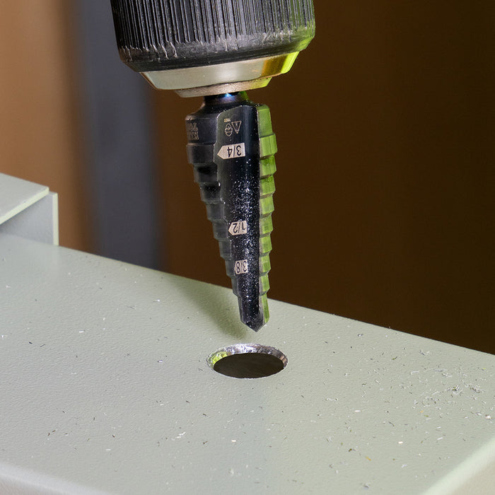 KLEIN TOOLS 9-Step Drill Bit, 3/8-Inch Hex, Double Straight Flute, 1/4-Inch to 3/4-Inch